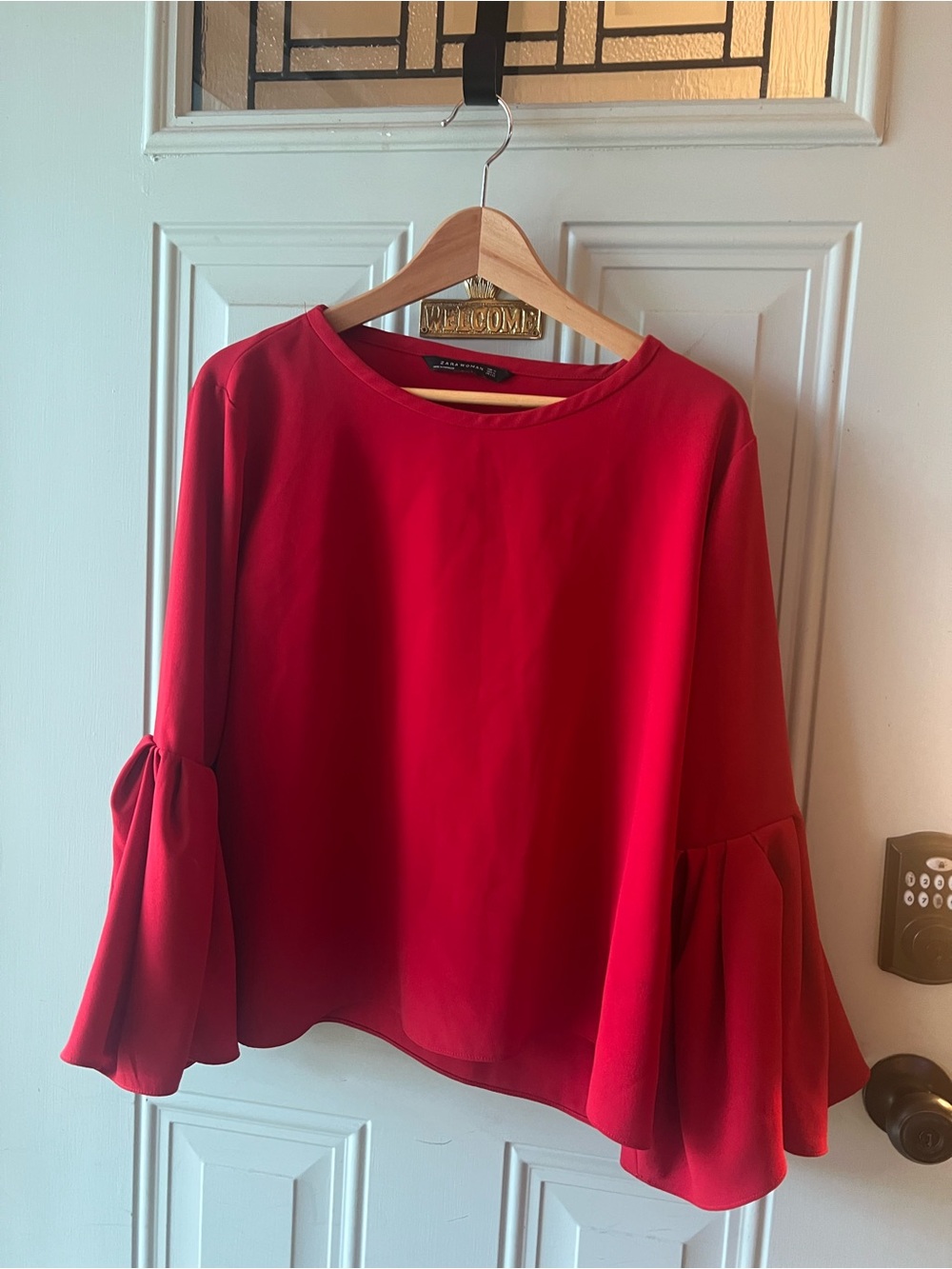 Zara Red Bell-Sleeve Blouse